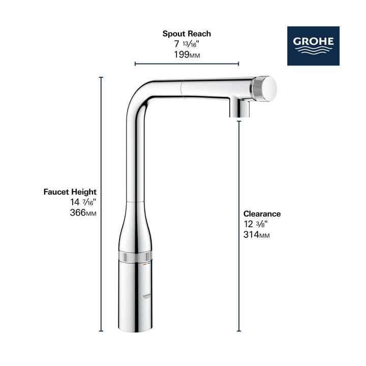 Grohe ESSENCE NEW Smartcontrol Pull-Out Single Spray Kitchen Faucet 6.6 L/Min (1.75 GPM)