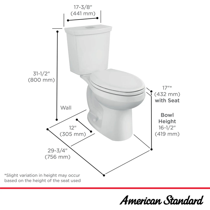 American Standard H2Option® Two-Piece Dual Flush 1.28 gpf/4.8 Lpf and 0.92 gpf/3.5 Lpf Chair Height Elongated Toilet Less Seat