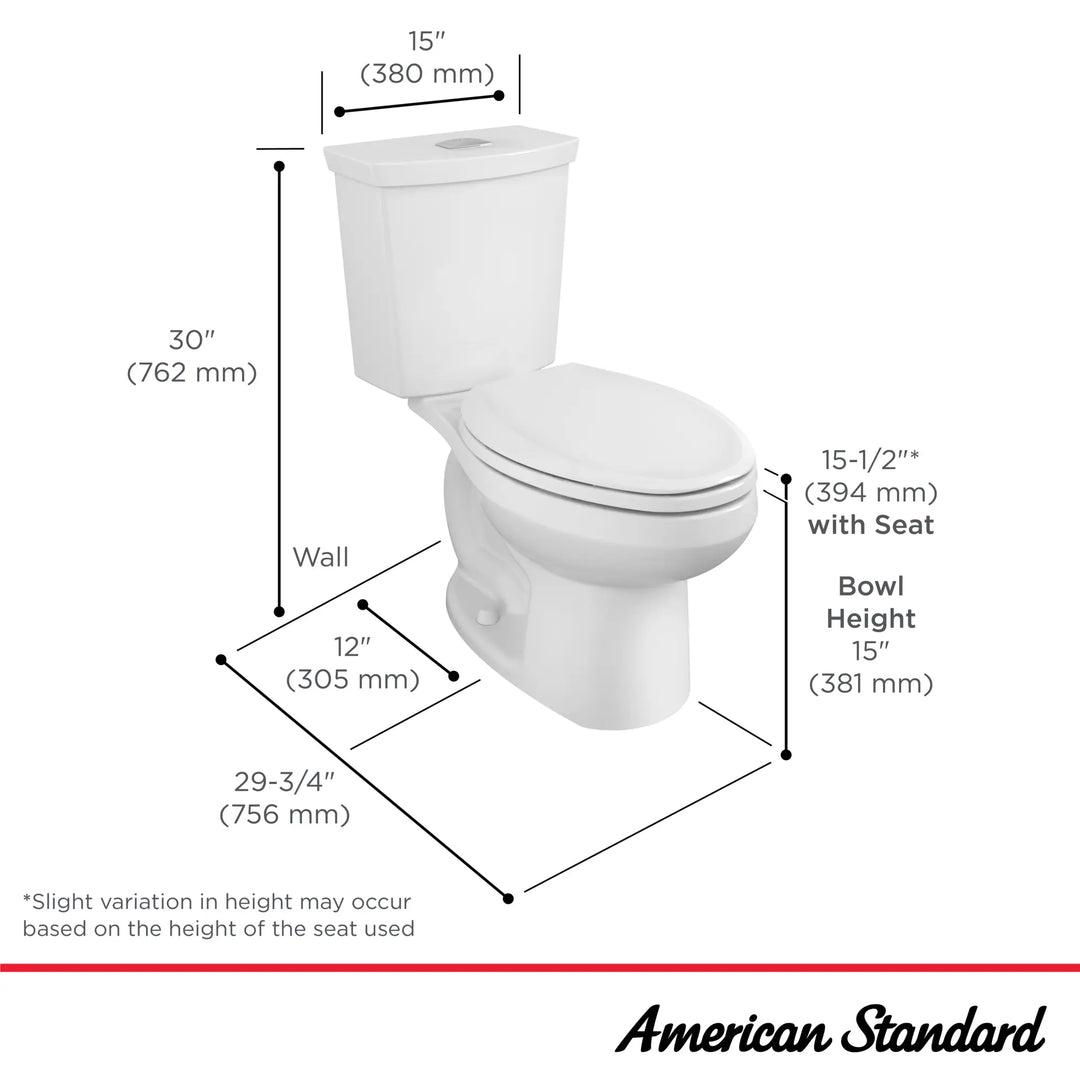 American Standard H2Option® Two-Piece Dual Flush 1.28 gpf/4.8 Lpf and 0.92 gpf/3.5 Lpf Standard Height Elongated Toilet Less Seat