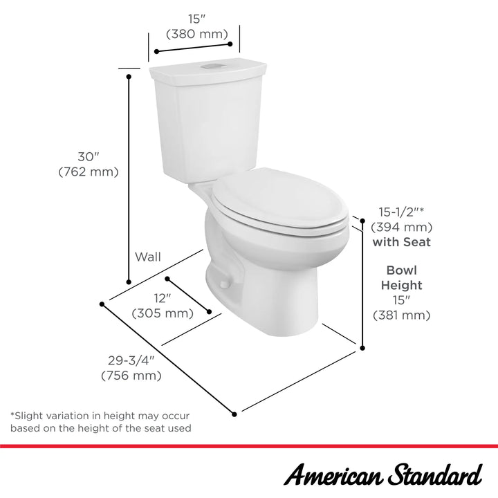 American Standard H2Option® Two-Piece Dual Flush 1.28 gpf/4.8 Lpf and 0.92 gpf/3.5 Lpf Standard Height Elongated Toilet Less Seat