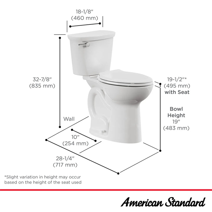 American Standard Cadet® PRO Two-Piece 1.28 gpf/4.8 Lpf Extra Tall Height Elongated 10-Inch Rough Toilet Less Seat