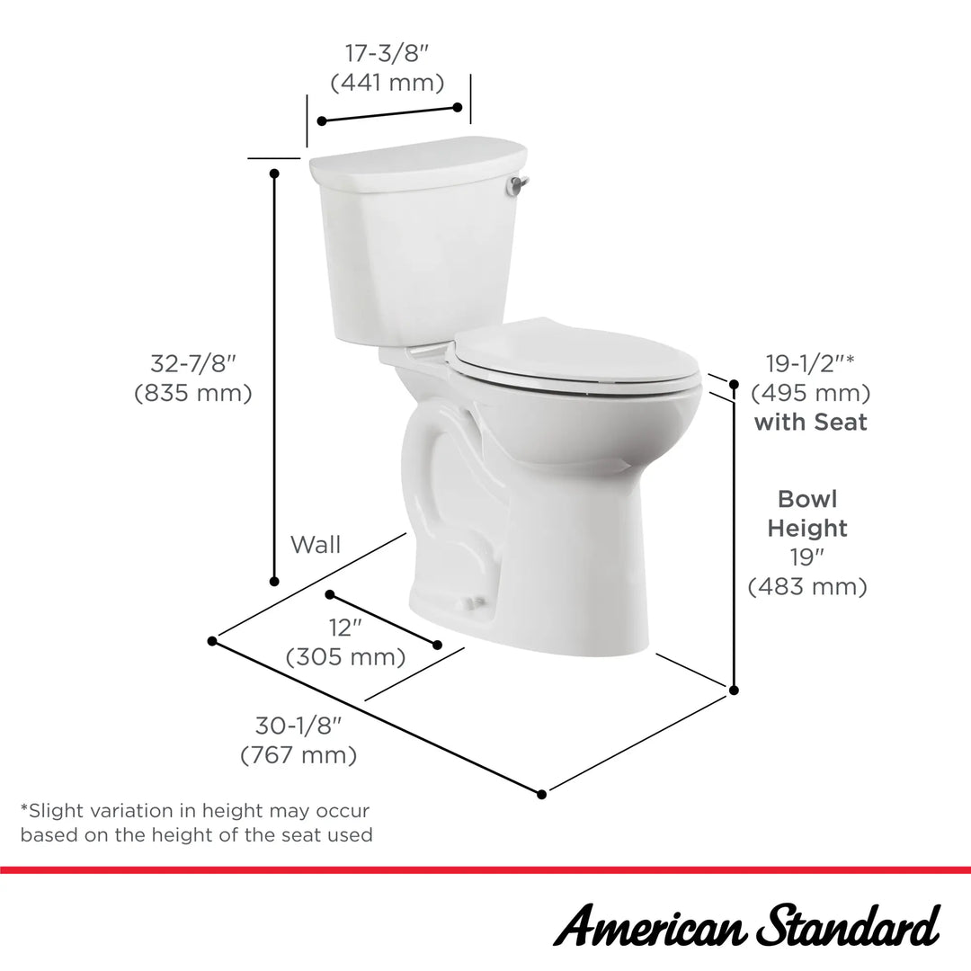 American Standard Cadet® PRO Two-Piece 1.28 gpf/4.8 Lpf Extra Tall Height Elongated Right-Hand Trip Lever Toilet Less Seat