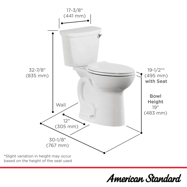 American Standard Cadet® PRO Two-Piece 1.28 gpf/4.8 Lpf Extra Tall Height Elongated Right-Hand Trip Lever Toilet Less Seat