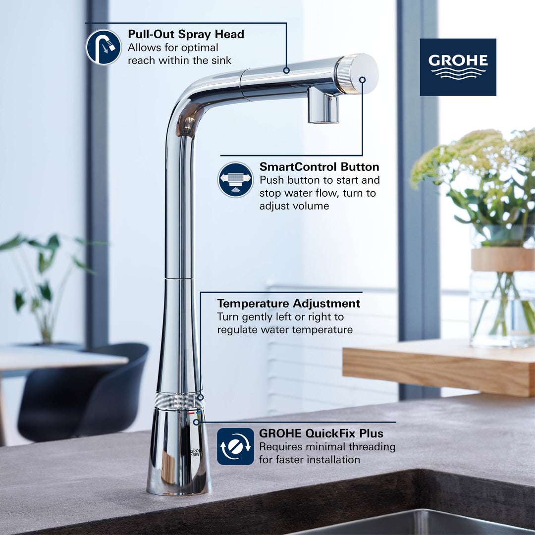 Grohe ZEDRA Smartcontrol Pull-out Single Spray Kitchen Faucet 1.75 GPM
