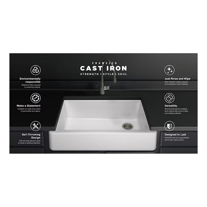 Kohler WHITEHAVEN® 35-3/4" undermount single-bowl farmhouse kitchen sink K-6489