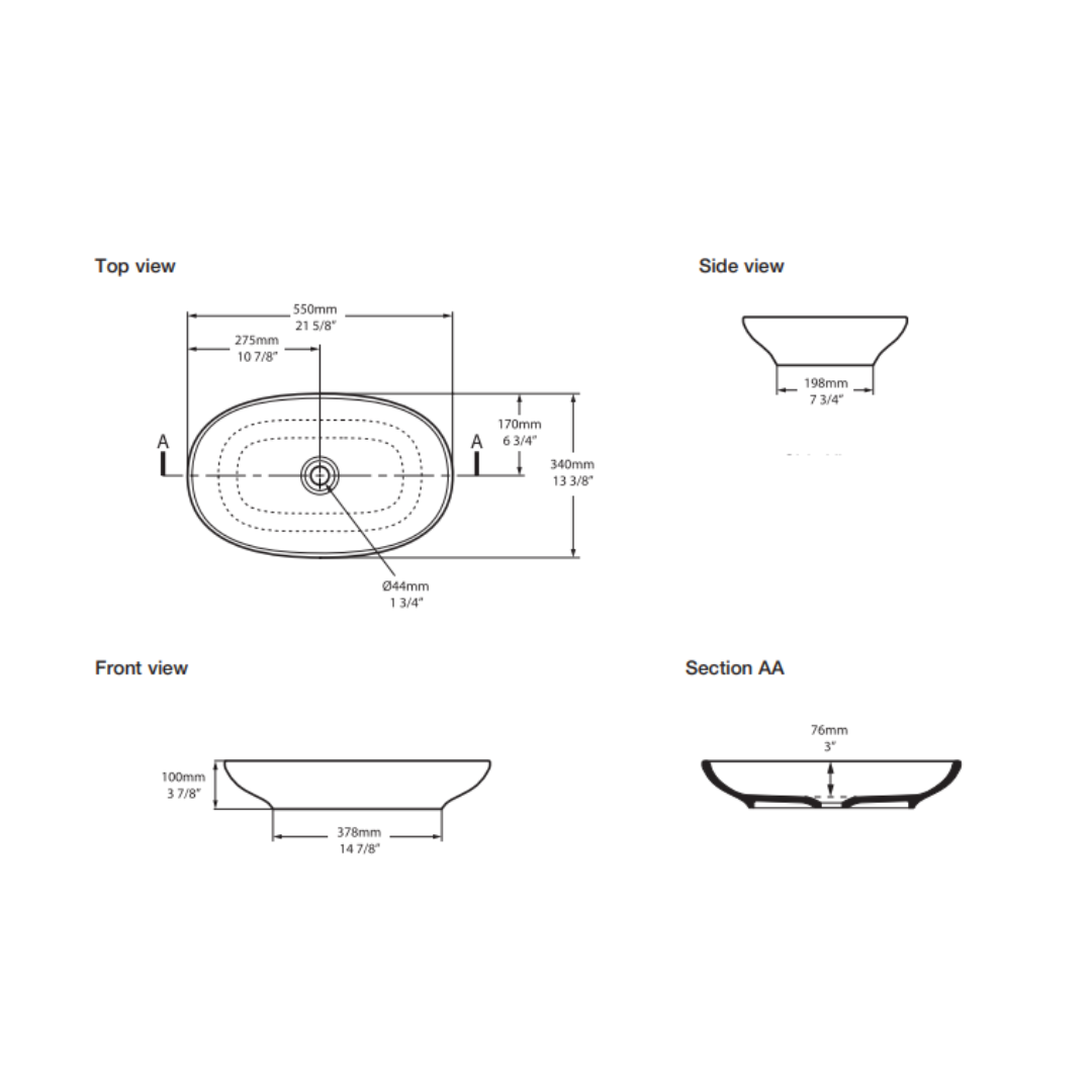 Victoria & Albert Cabrits 55 Oval 21-5/8 Inch Vessel Lavatory Sink in Volcanic Limestone™ without Internal Overflow - Gloss White  VB-CAB-55-NO