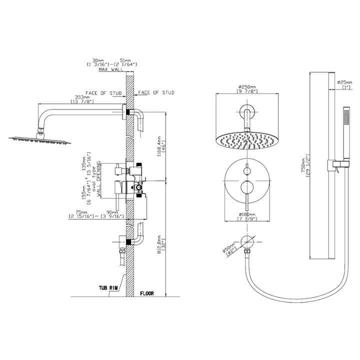 Aquaflo Rund 2-Way Pressure Balance Shower Set SKRPB20