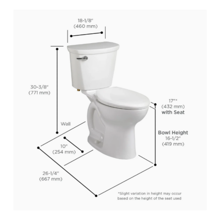 American Standard Cadet® PRO Two-Piece 1.28 gpf/4.8 Lpf Chair Height Round Front 10-Inch Rough Toilet Less Seat
