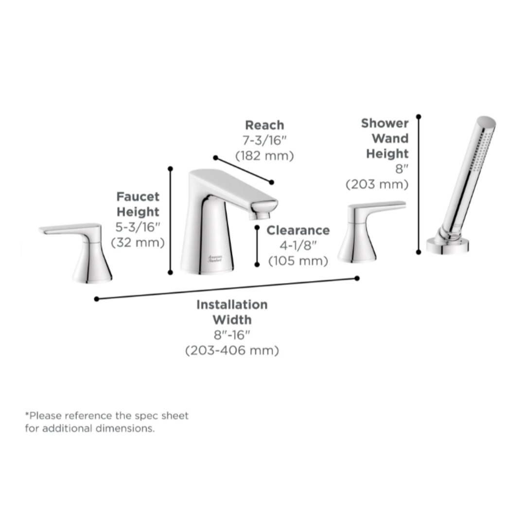 American Standard Aspirations 4-Hole 2-Handle Deck Mount Roman Tub Faucet With Lever Handles and Personal Shower Model: T061901.002