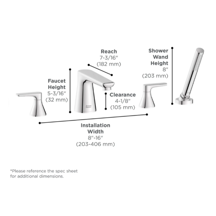 American Standard Aspirations 4-Hole 2-Handle Deck Mount Roman Tub Faucet With Lever Handles and Personal Shower Model: T061901.002