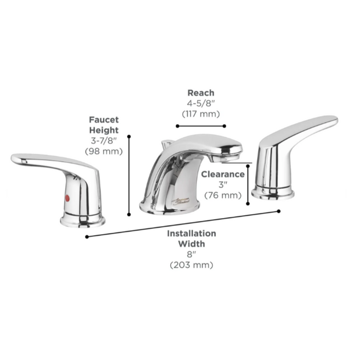 American Standard Colony® PRO 8-Inch Widespread 2-Handle Bathroom Faucet 1.2 gpm/4.5 L/min With Lever Handles
