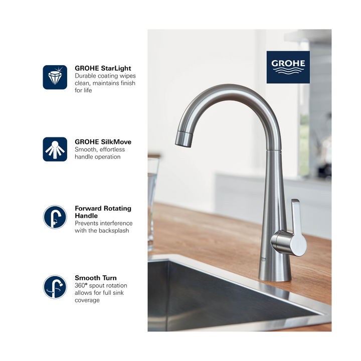 Grohe ZEDRA SIngle Handle Beverage Faucet (Cold Water Only) with Filtration 6.6 L/Min (1.75 GPM)