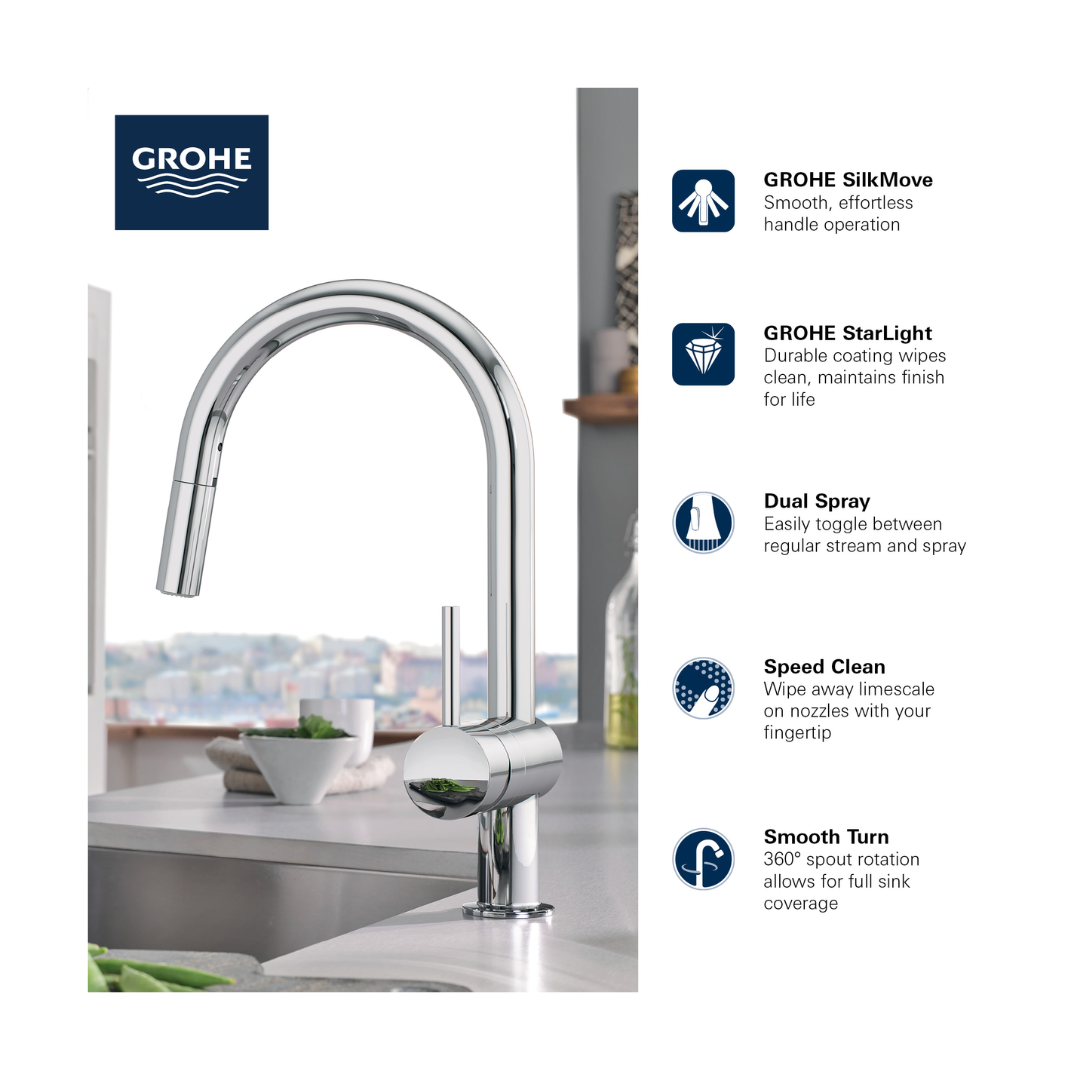 Grohe MINTA Single HAndle Pull Down Kitchen Faucet Dual Spray 6.6 L/Min (1.75 GPM)  31378XXX