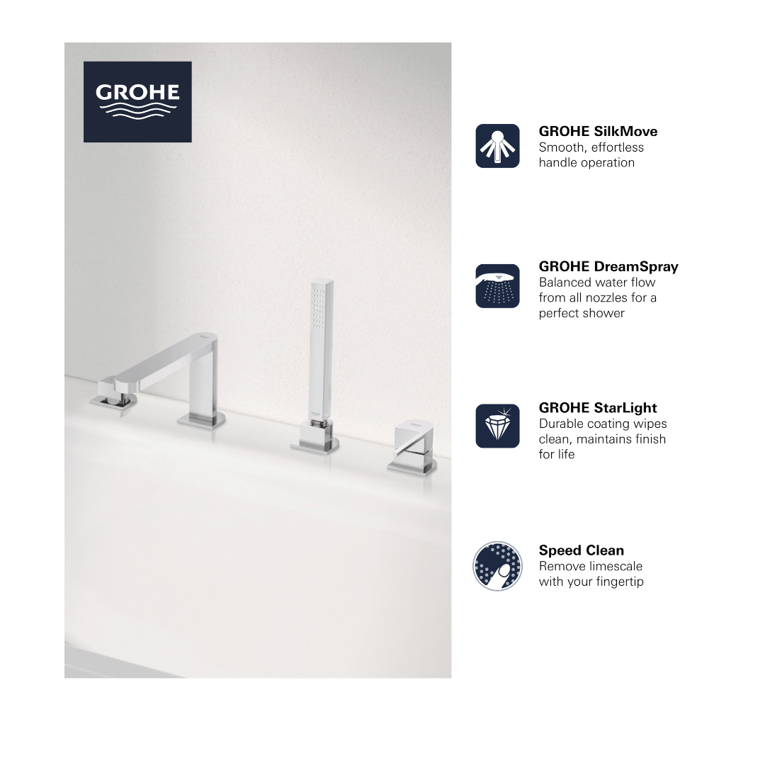Grohe PLUS 4-Hole Single Handle Deck Mount Roman Tub Faucet With 6.6 L/Min (1.75 GPM) Hand Shower