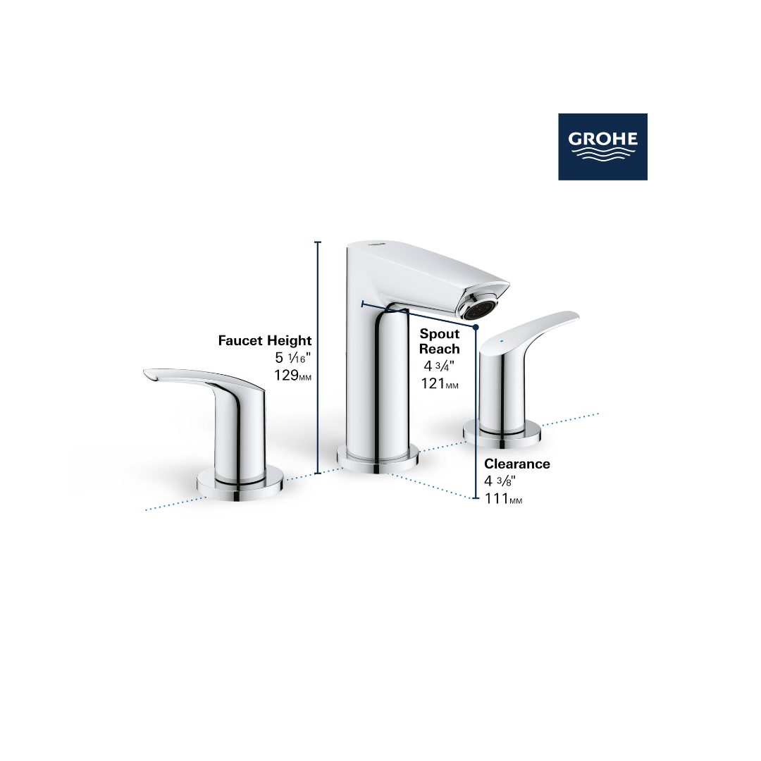 Grohe EUROSMART 8 Inch Widespread 2-Handle S-Size Bathroom Faucet 1.2 GPM