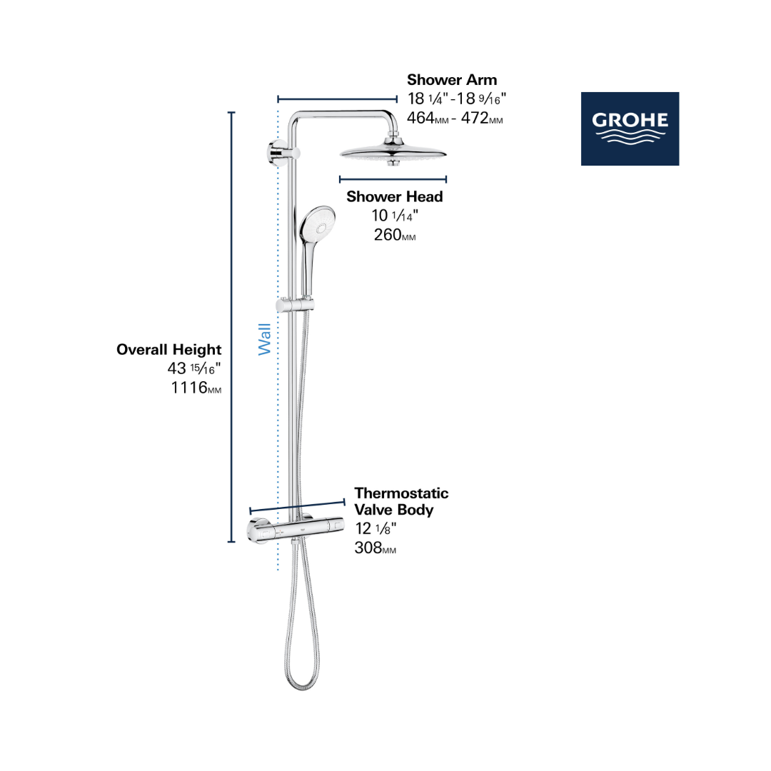 Grohe Euphoria 260 COOLTOUCH THERMOSTATIC SHOWER SYSTEM, 1.75 GPM