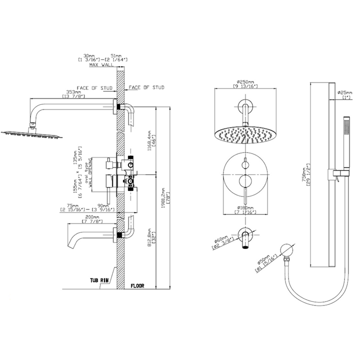 Aquaflo Rund 3-Way Pressure Balance Shower Set SKRPB30