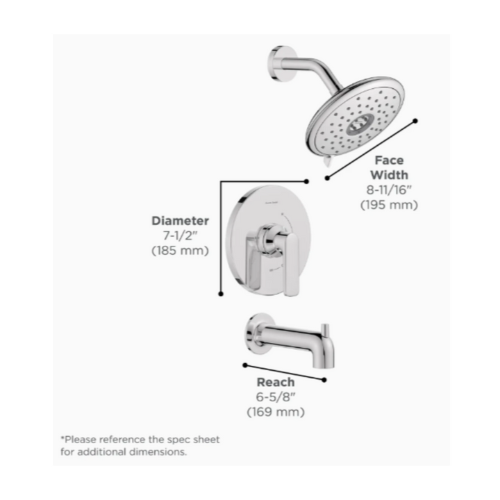 American Standard Aspirations 1.8 gpm/6.8 L/min Tub and Shower Trim Kit With Water-Saving Showerhead and Double Ceramic Pressure Balance Cartridge With Lever Handle