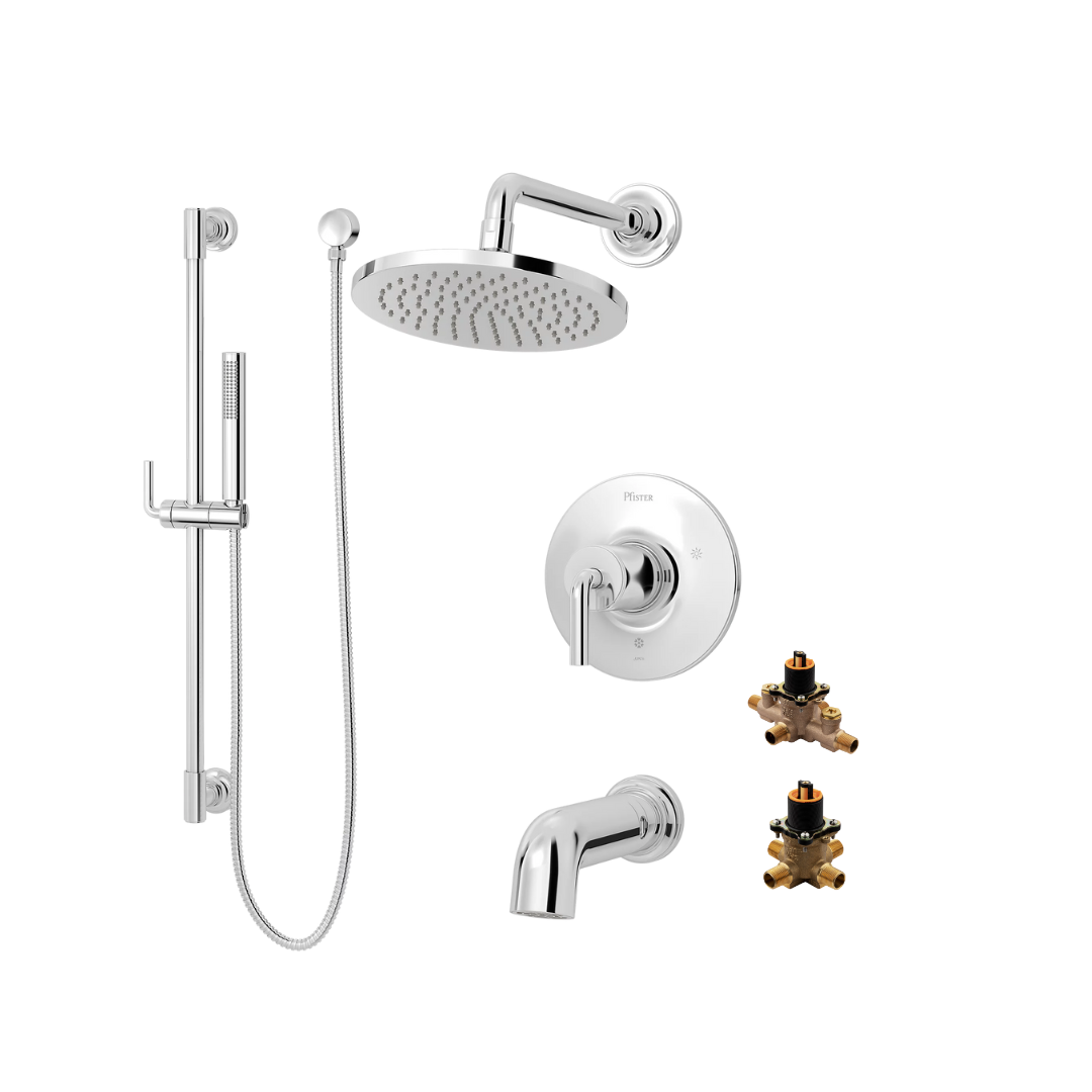 Tenet Set 1-Handle Tub & Shower Trim Kit + Handheld Shower Slide Bar Combo