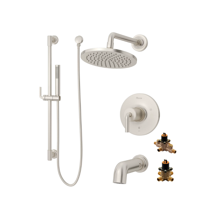 Tenet Set 1-Handle Tub & Shower Trim Kit + Handheld Shower Slide Bar Combo