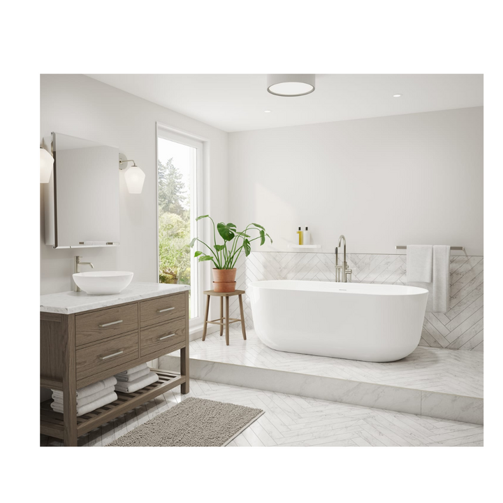 Maxx Malindi 67 x 30 Acrylic Freestanding Oval Center Drain Bathtub in White