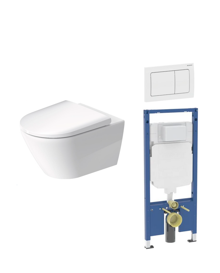 Duravit D-Neo Wall Hung Toilet with Geberit Alpha In Wall Carrier Essentials Package