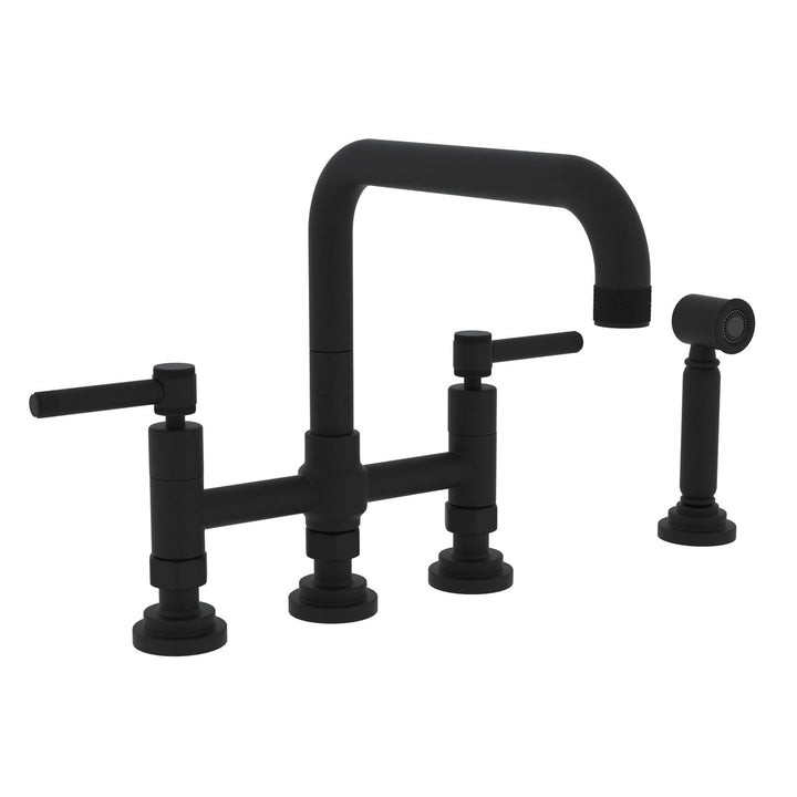 ROHL Campo Deck Mount U-Spout 3 Leg Bridge Faucet With Sidespray With Industrial Metal Lever Handle