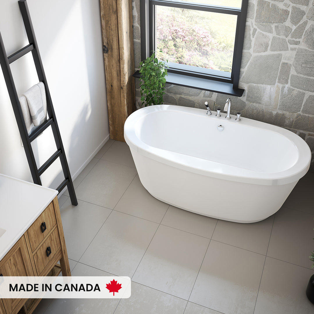 Maax Jazz F 66 x 36 Acrylic Freestanding Center Drain Bathtub in White with White Skirt