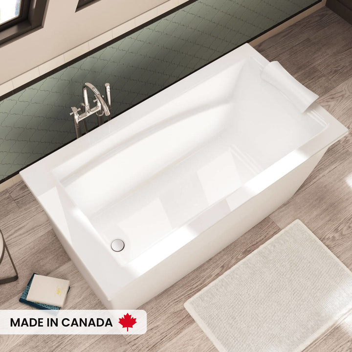 Maax Optik 6032 F Acrylic Freestanding End Drain Bathtub in White with White Skirt