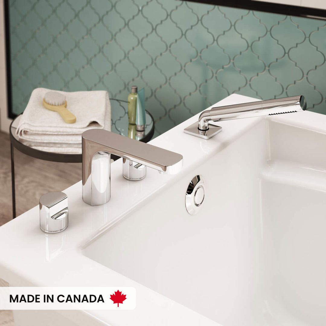 Maax Optik 6032 F Acrylic Freestanding End Drain Bathtub in White with White Skirt