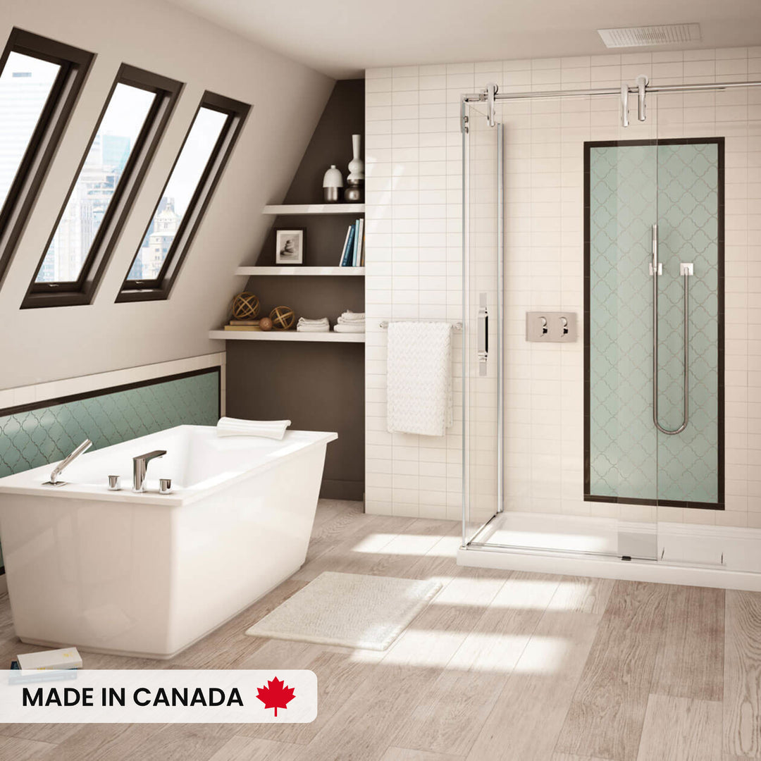 Maax Optik 6032 F Acrylic Freestanding End Drain Bathtub in White with White Skirt