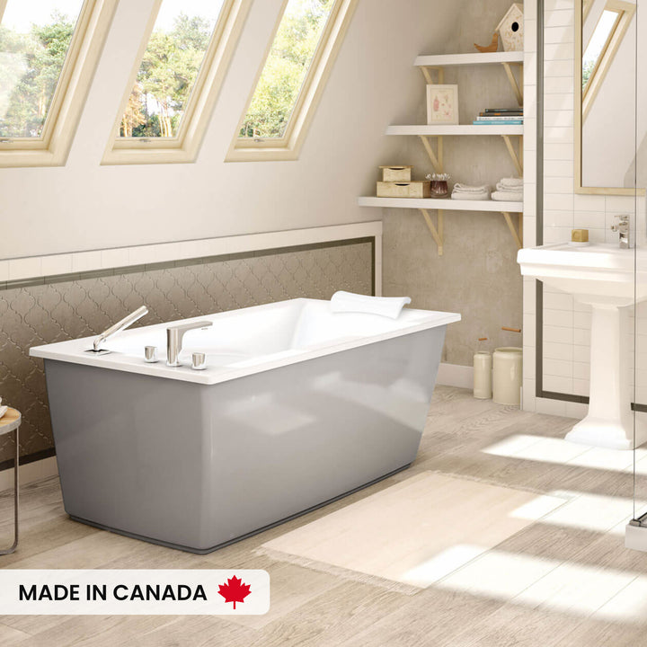Maax Optik 6032 F Acrylic Freestanding End Drain Bathtub in White with White Skirt