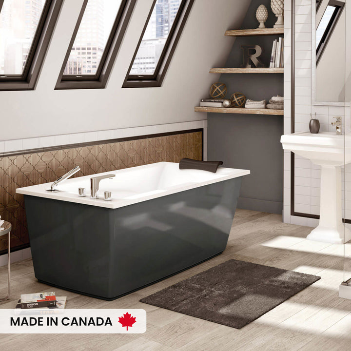 Maax Optik 6032 F Acrylic Freestanding End Drain Bathtub in White with White Skirt