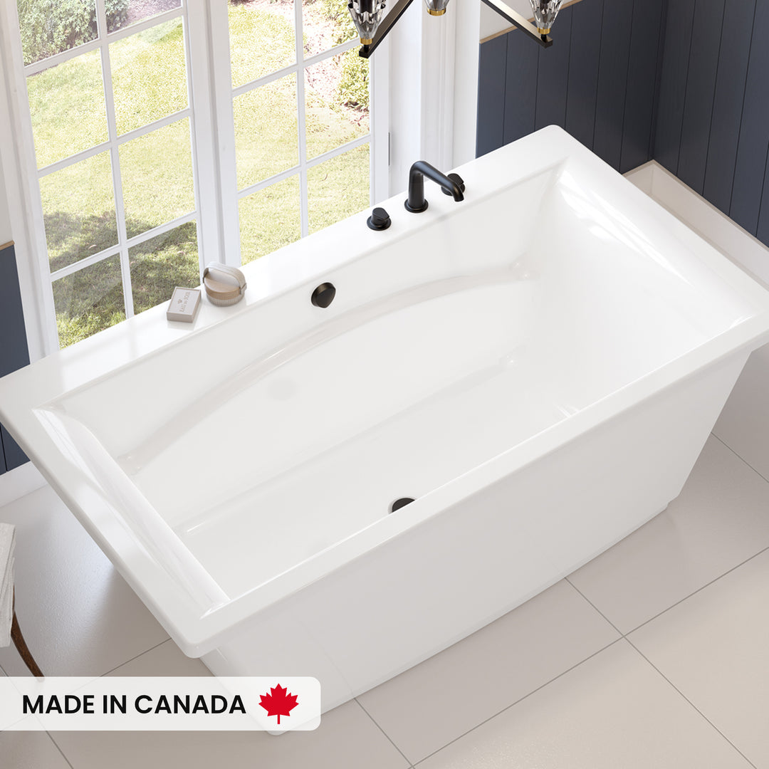Maax Optik 6636 F Acrylic Freestanding Center Drain Bathtub in White with White Skirt