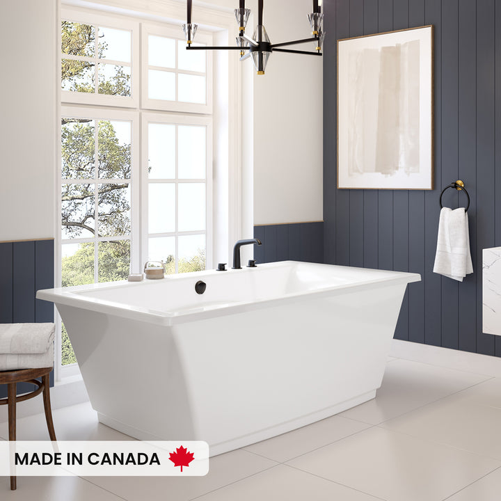 Maax Optik 6636 F Acrylic Freestanding Center Drain Bathtub in White with White Skirt