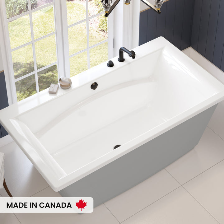 Maax Optik 6636 F Acrylic Freestanding Center Drain Bathtub in White with White Skirt
