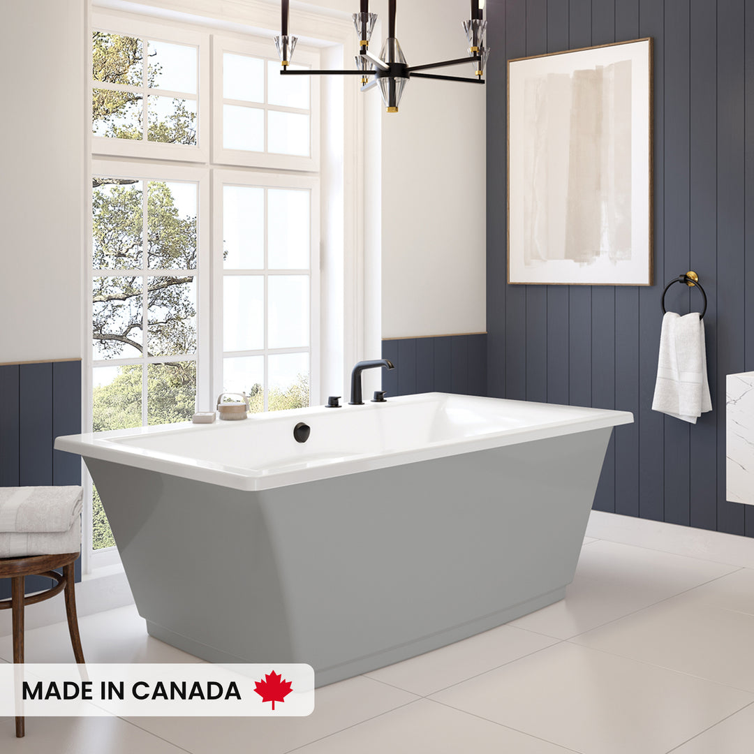 Maax Optik 6636 F Acrylic Freestanding Center Drain Bathtub in White with White Skirt
