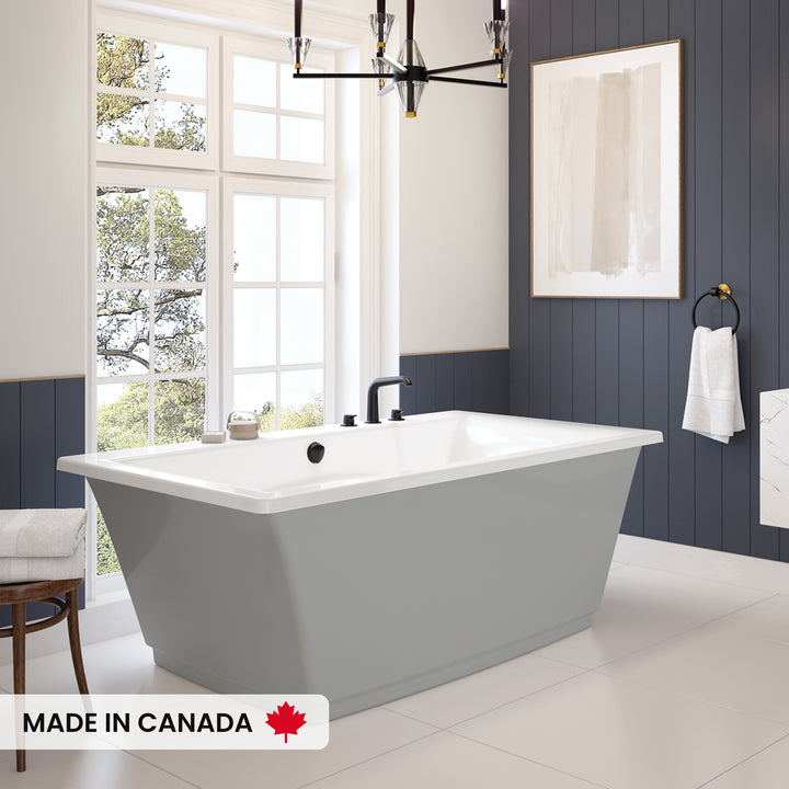Maax Optik 6636 F Acrylic Freestanding Center Drain Bathtub in White with White Skirt
