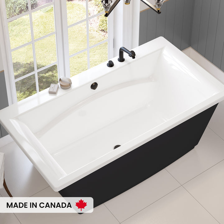 Maax Optik 6636 F Acrylic Freestanding Center Drain Bathtub in White with White Skirt