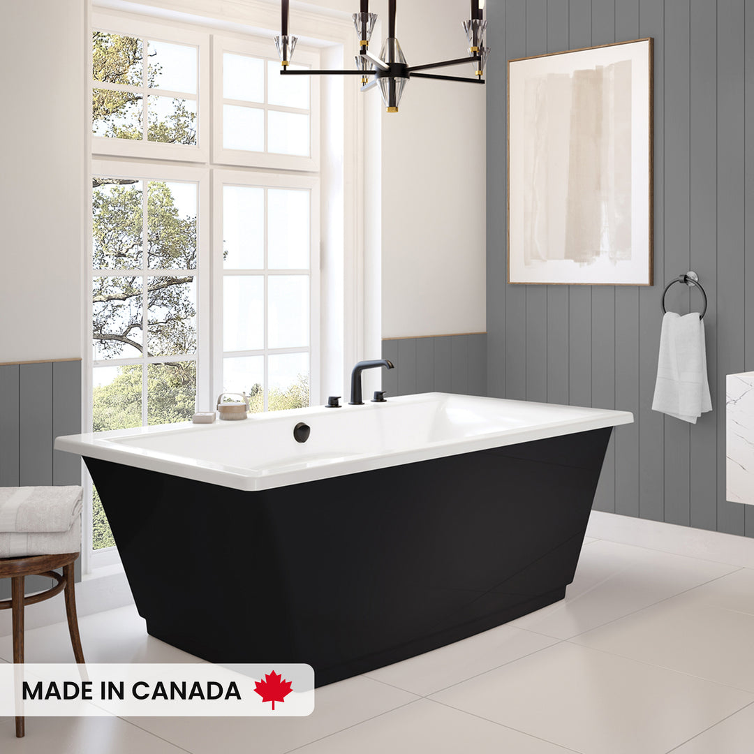 Maax Optik 6636 F Acrylic Freestanding Center Drain Bathtub in White with White Skirt