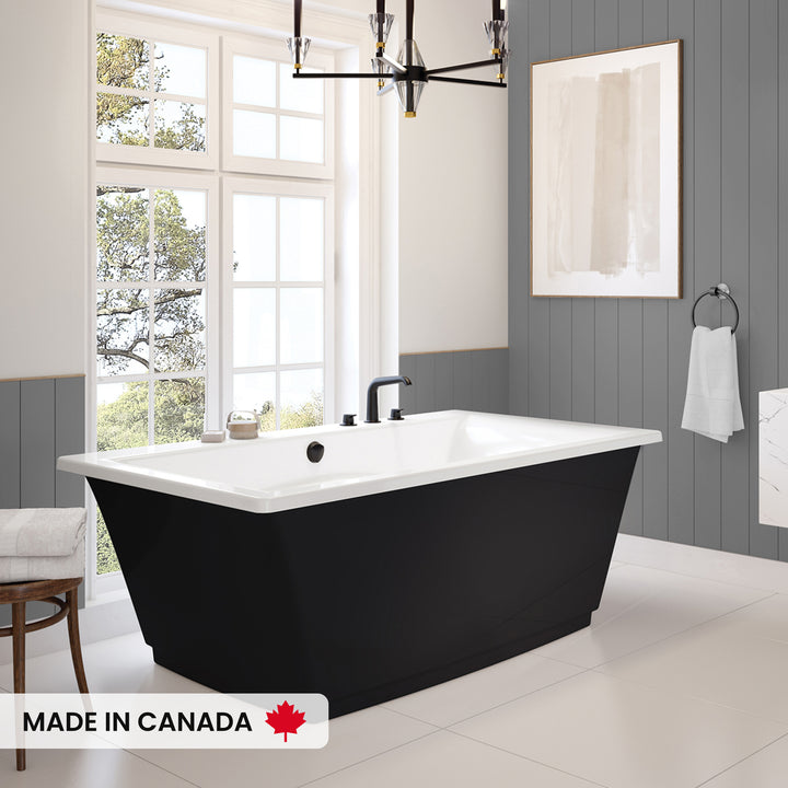 Maax Optik 6636 F Acrylic Freestanding Center Drain Bathtub in White with White Skirt