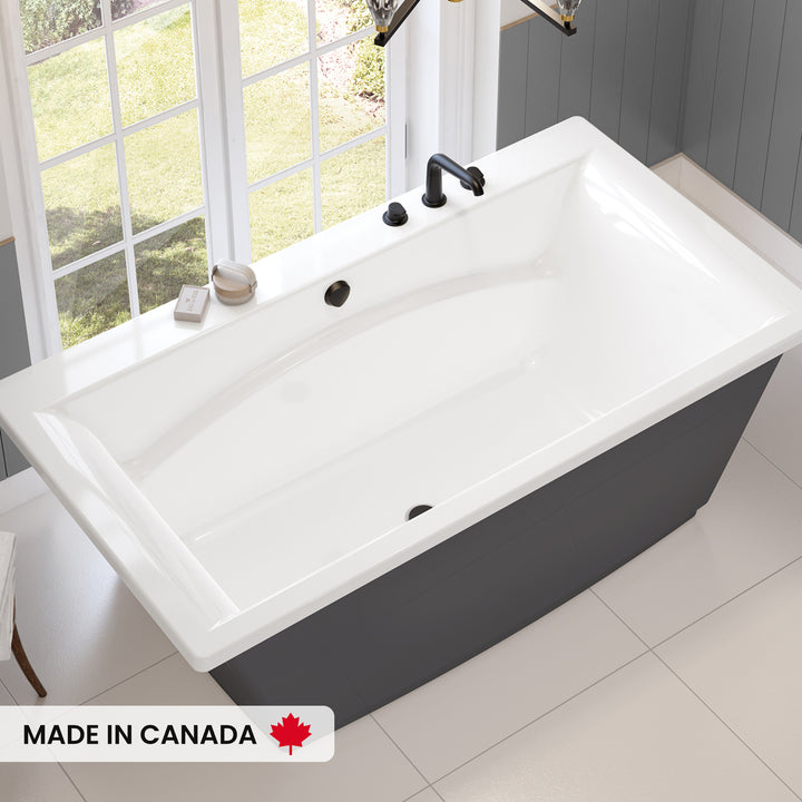 Maax Optik 6636 F Acrylic Freestanding Center Drain Bathtub in White with White Skirt
