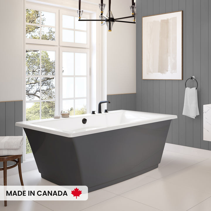 Maax Optik 6636 F Acrylic Freestanding Center Drain Bathtub in White with White Skirt
