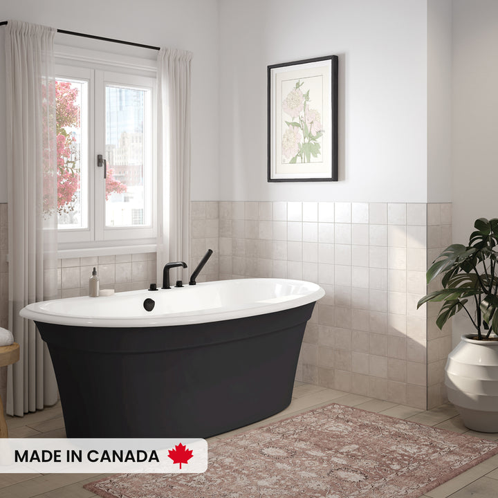 Maax Ella Sleek 66 x 36 Acrylic Freestanding Center Drain Bathtub in White with White Skirt