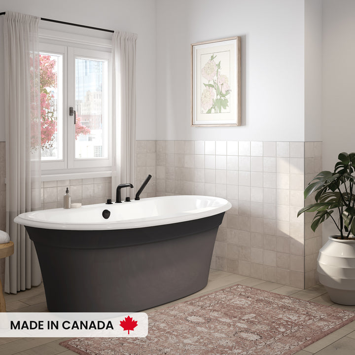Maax Ella Sleek 66 x 36 Acrylic Freestanding Center Drain Bathtub in White with White Skirt