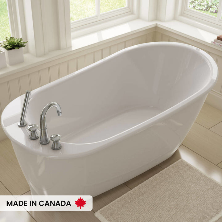 Maax Sax 6032 AcrylX Freestanding End Drain Bathtub in White with White Skirt