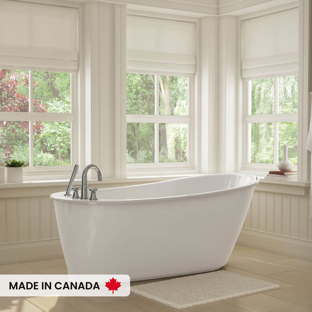 Maax Sax 6032 AcrylX Freestanding End Drain Bathtub in White with White Skirt