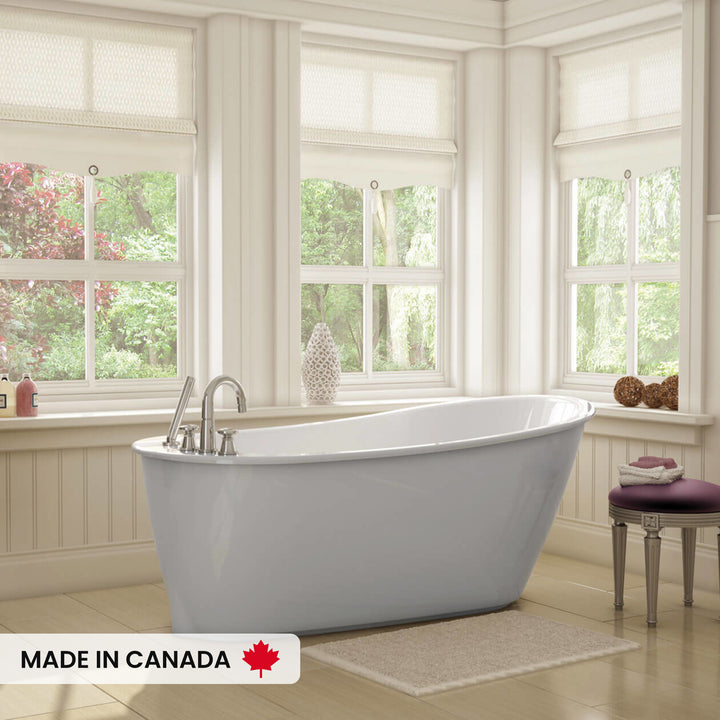 Maax Sax 6032 AcrylX Freestanding End Drain Bathtub in White with White Skirt