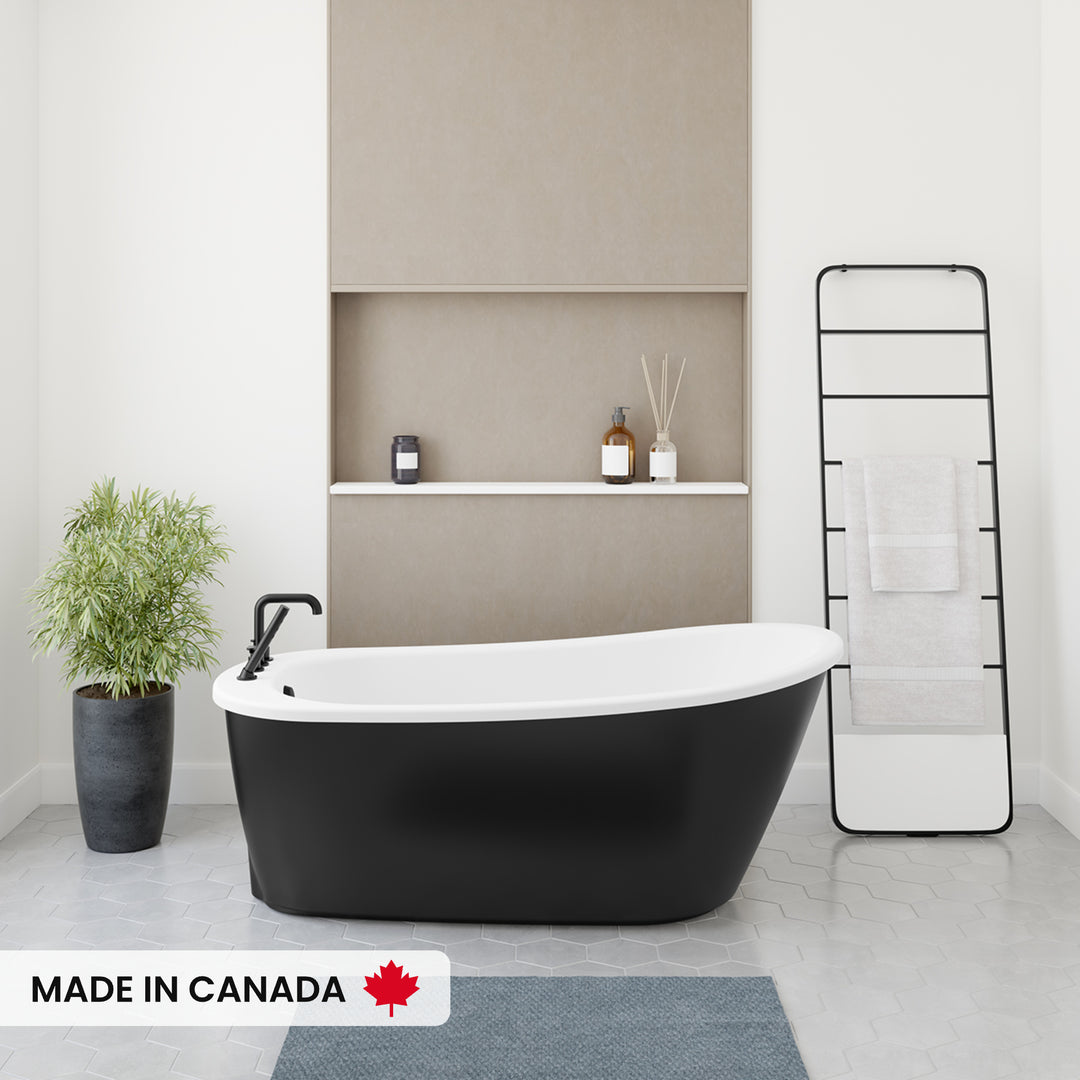 Maax Sax 6032 AcrylX Freestanding End Drain Bathtub in White with White Skirt