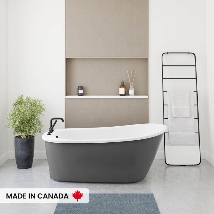 Maax Sax 6032 AcrylX Freestanding End Drain Bathtub in White with White Skirt
